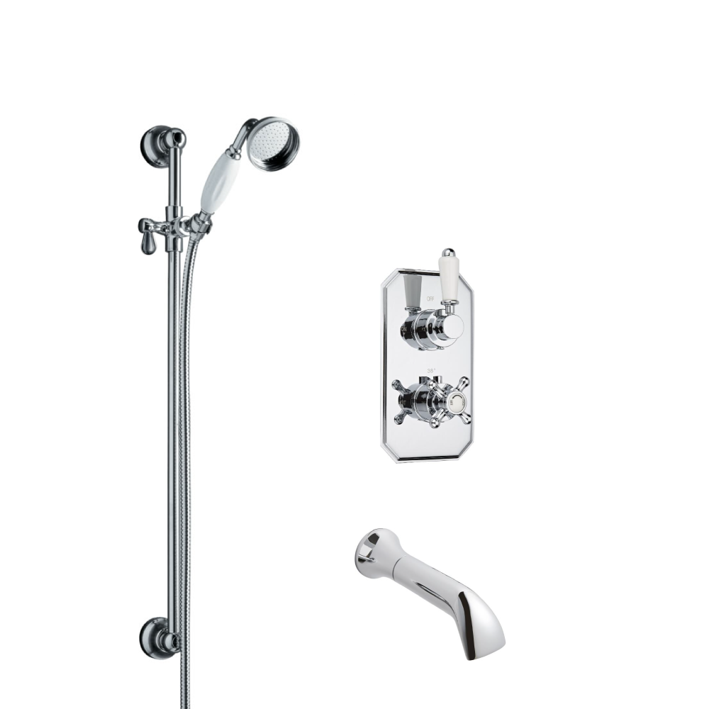 Kit de Douche Thermostatique Encastrable Douchette Ø 7cm Bec verseur & Mitigeur Rétro