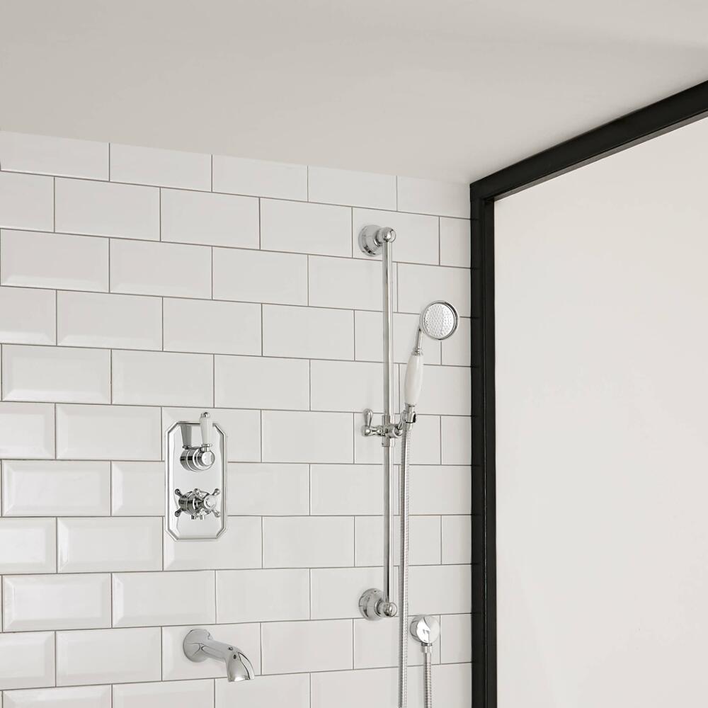 Kit de Douche Thermostatique Encastrable Douchette Ø 7cm Bec verseur & Mitigeur Rétro