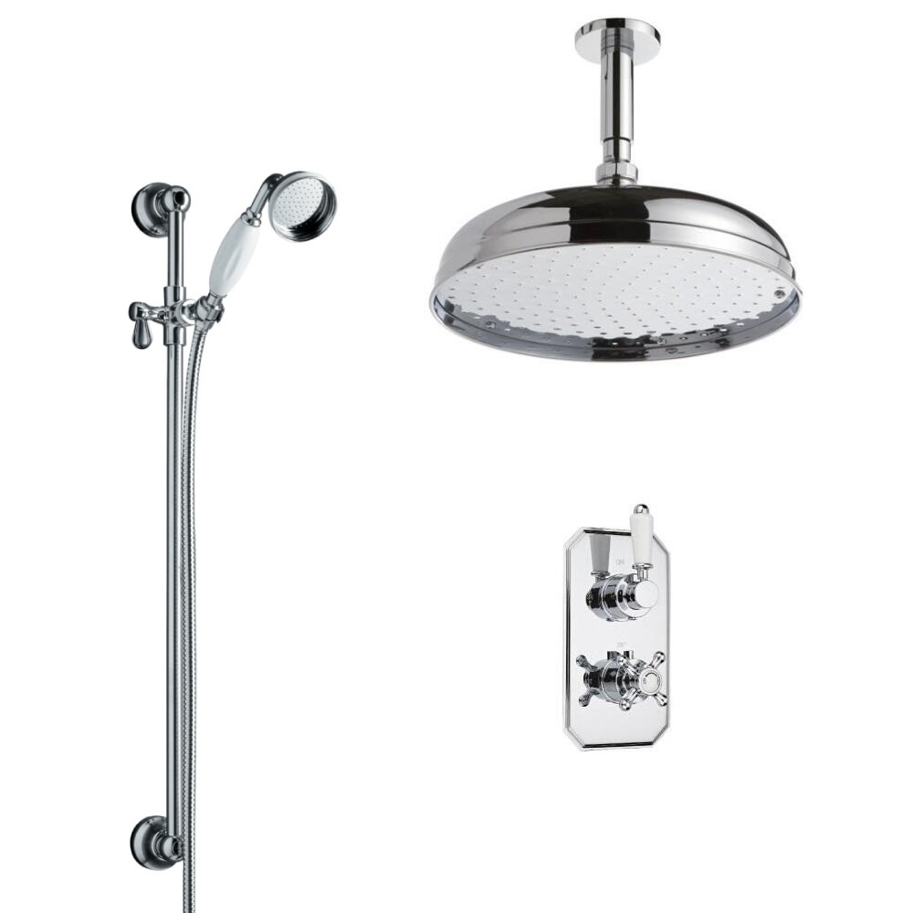 Kit de Douche Thermostatique Encastrable Pommeau Plafond Ø 30cm Douchette Ø 7cm & Mitigeur Rétro