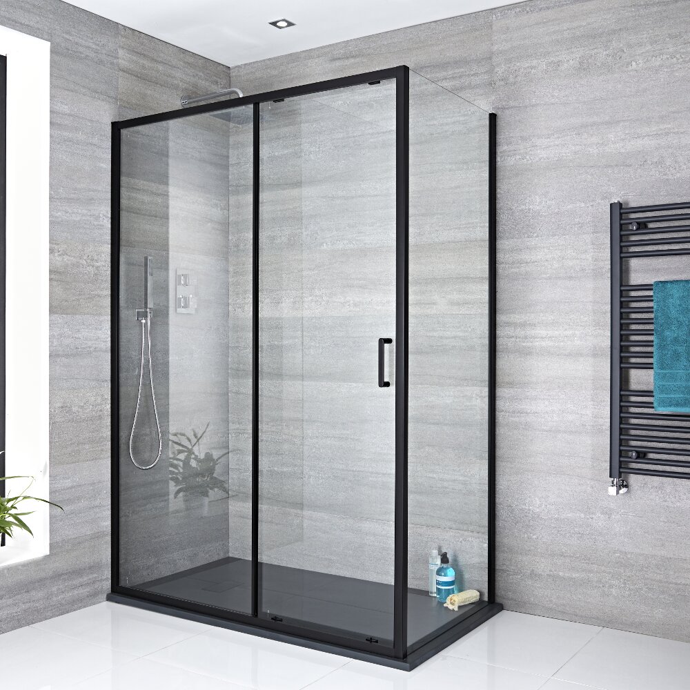 Porte de douche coulissante 120x195cm Retour & Receveur Anthracite 80x120cm Nox