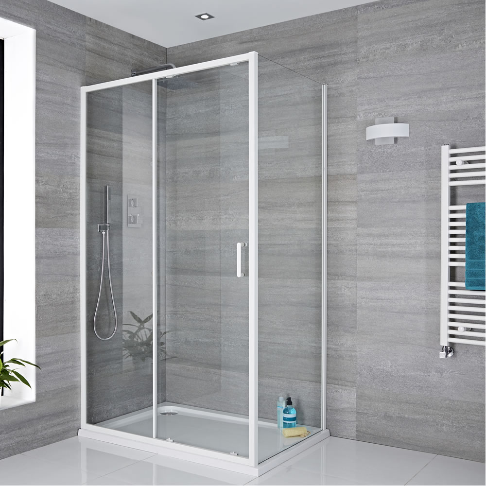 Porte de Douche Coulissante Lux Blanc & Retour - Choix de Tailles