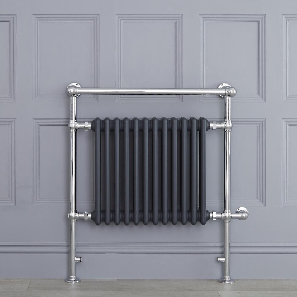 Sèche-serviettes électrique rétro - Anthracite & Chrome - 93cm x 79cm x 23cm - Elizabeth