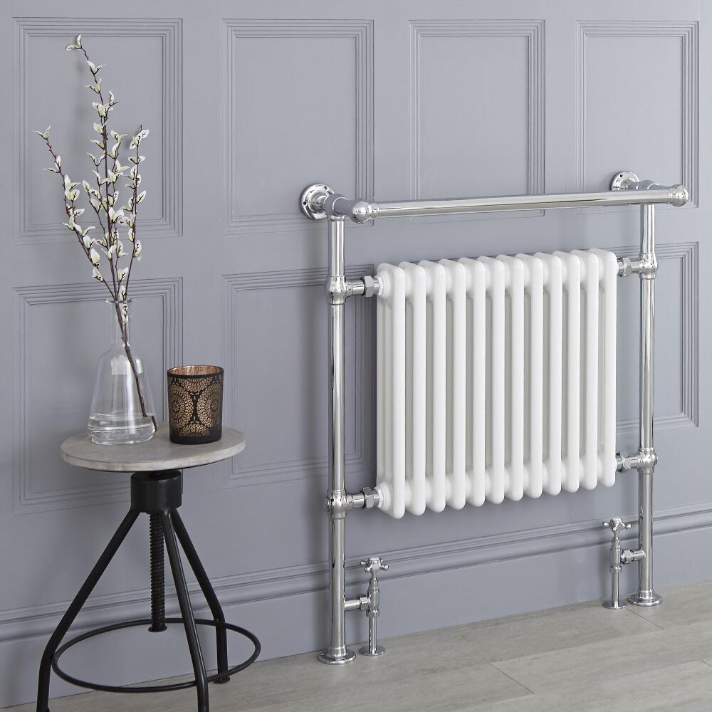 Sèche-serviettes rétro - Blanc - 93cm x 79cm x 23cm - barre supérieure en surplomb - Elizabeth