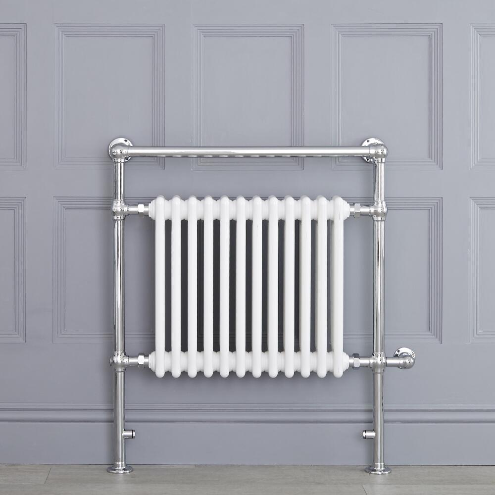 Sèche-serviettes électrique rétro - Blanc & Chrome - 93cm x 79cm x 15,5cm - Elizabeth