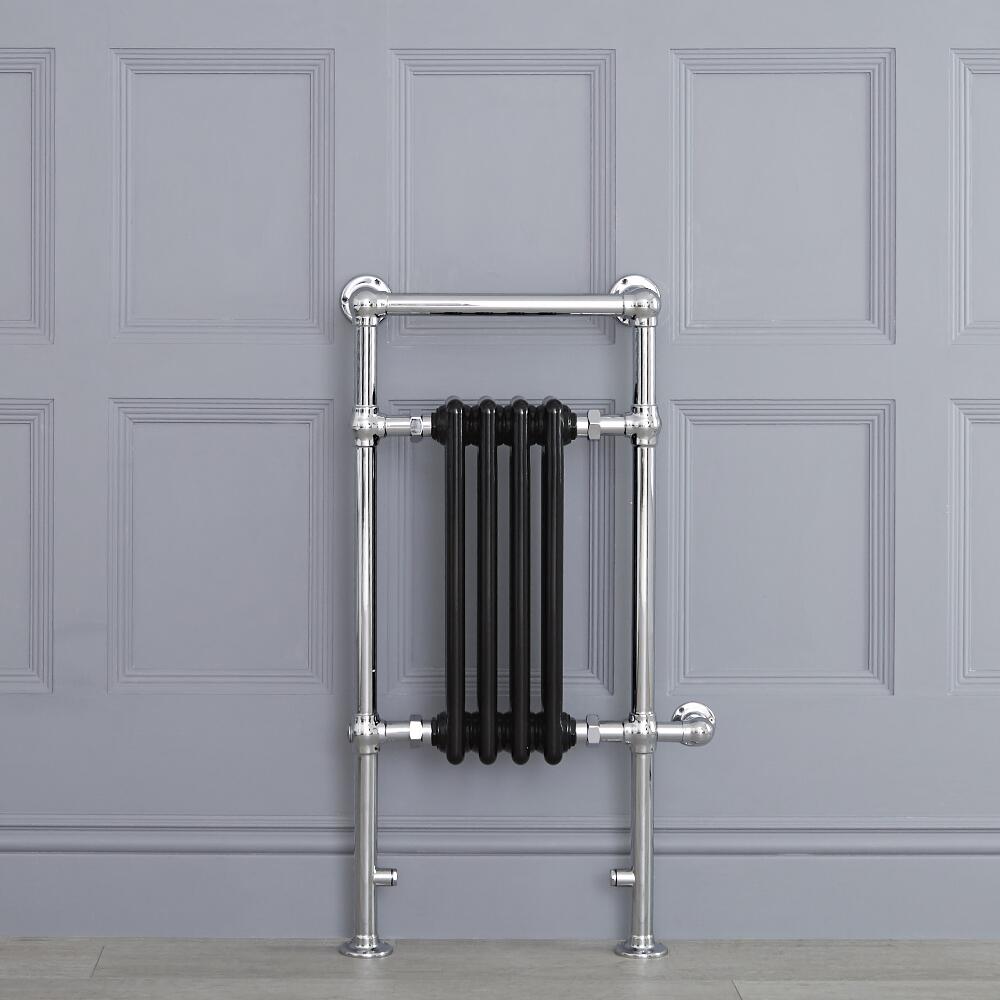 Sèche-serviettes électrique rétro - Noir & Chrome - 93cm x 45cm x 15,5cm - Elizabeth