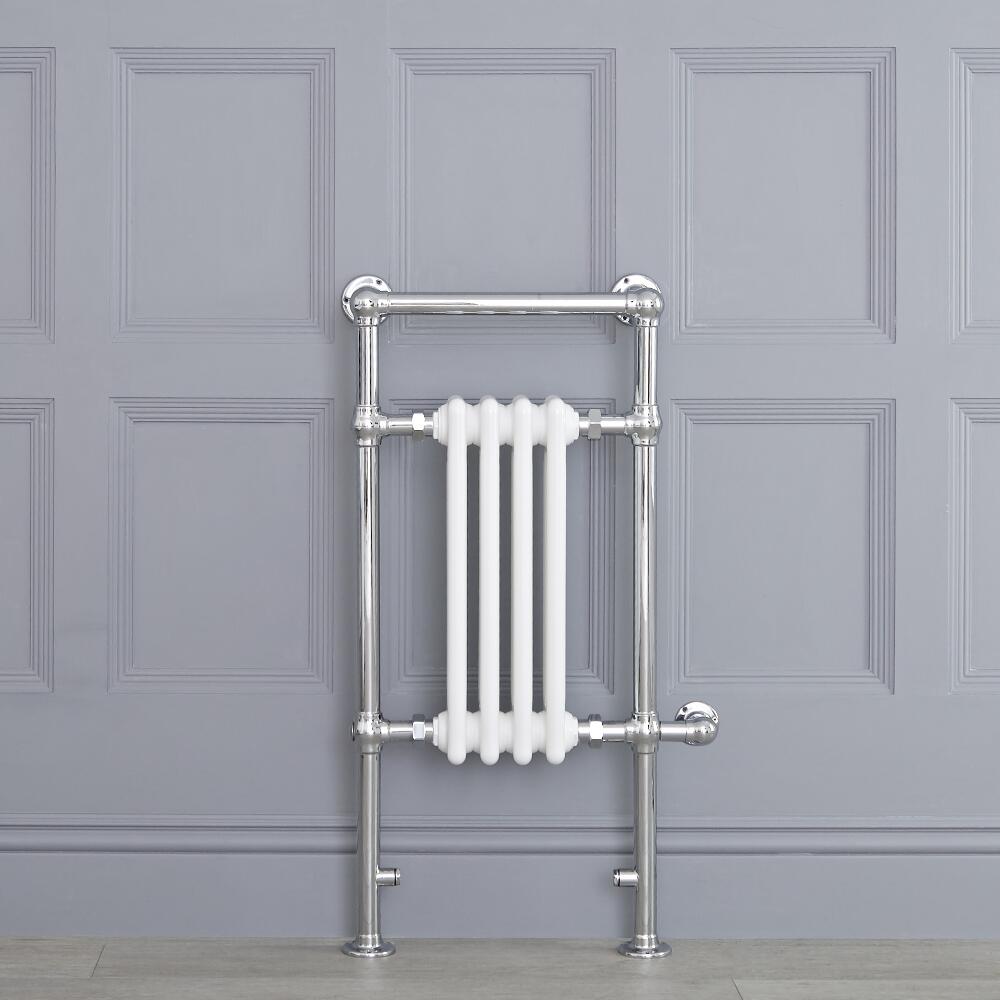Sèche-serviettes électrique rétro - Blanc & Chrome - 93cm x 45cm x 15,5cm - Elizabeth