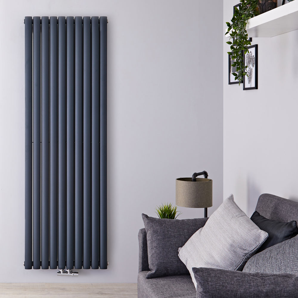 Radiateur Design Vertical Raccordement Central Anthracite Vitality Caldae 178cm x 59cm x 7,8cm 2169 Watts