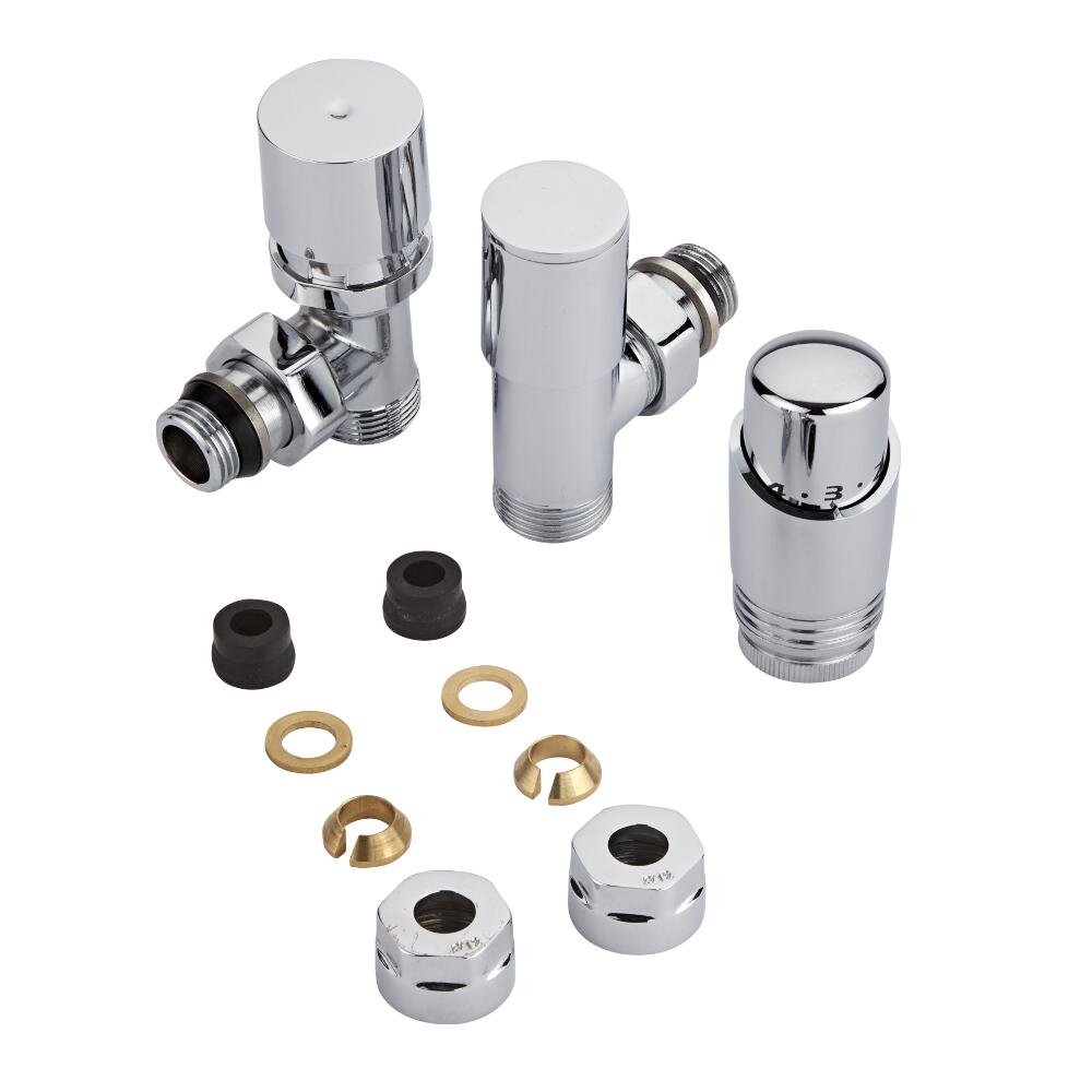 Robinet Radiateur Thermostatique Chromé 3/4'' Mâle & Adaptateurs cuivre 14mm