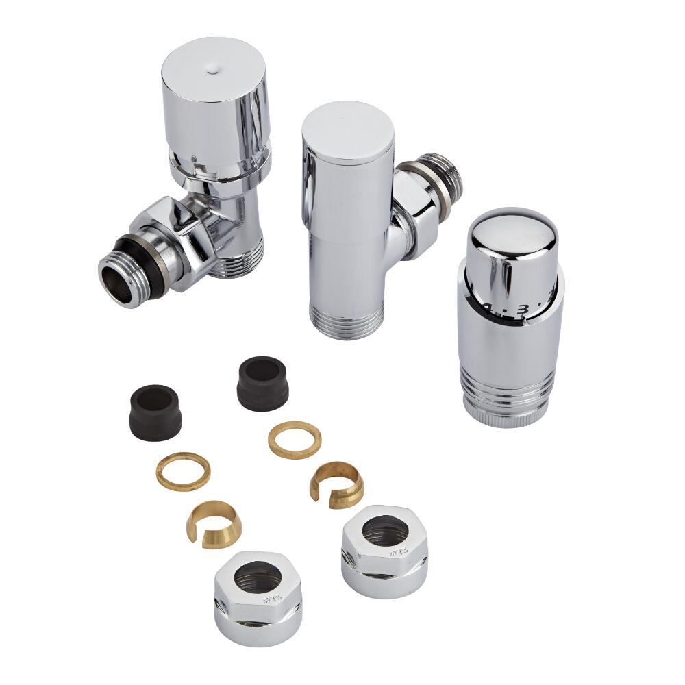 Robinet Radiateur Thermostatique Chromé 3/4'' Mâle & Adaptateurs cuivre 15mm