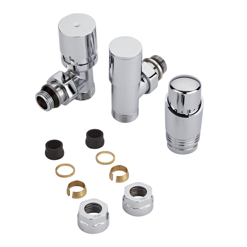 Robinet Radiateur Thermostatique Chromé 3/4'' Mâle & Adaptateurs cuivre 16mm