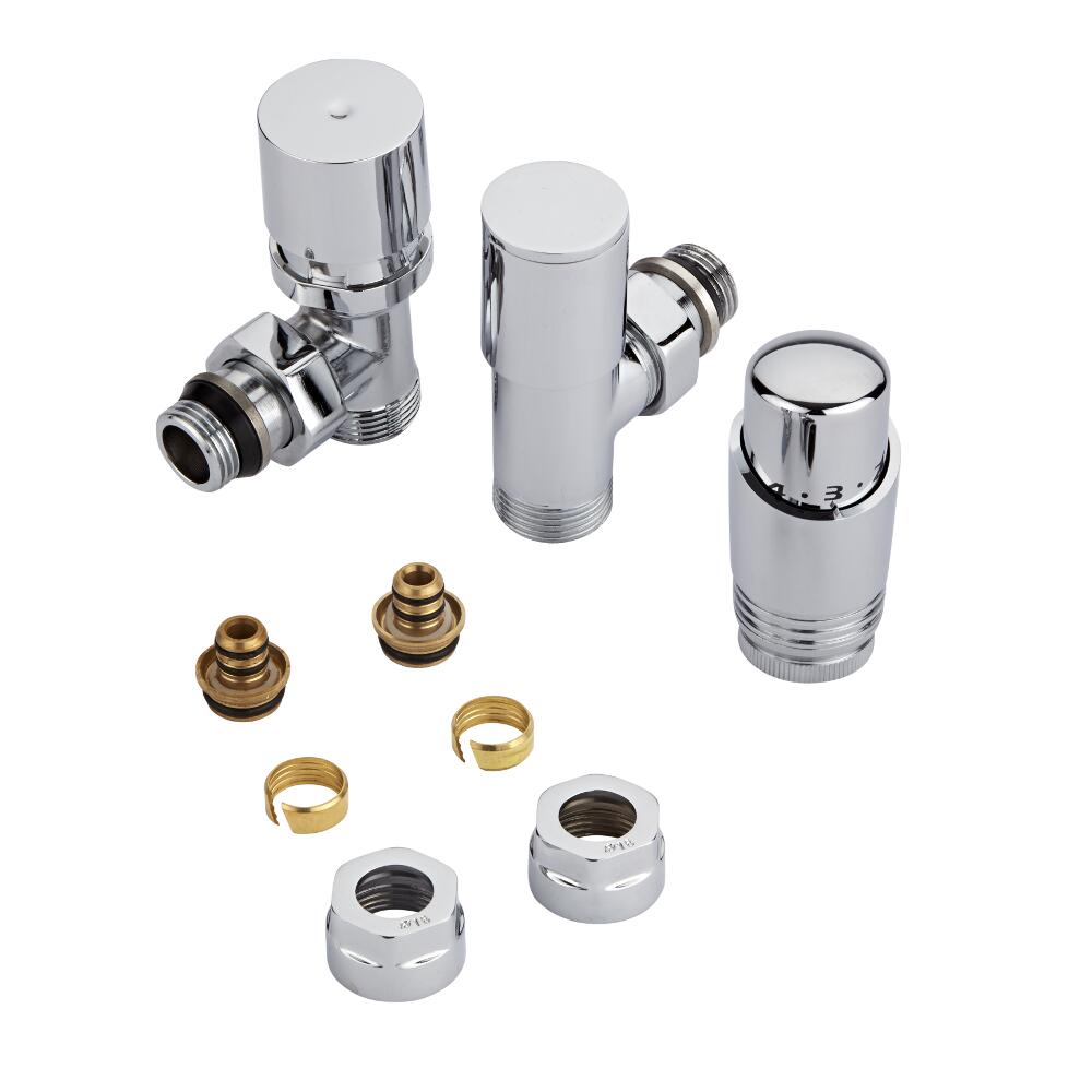 Robinet Radiateur Thermostatique Chromé 3/4'' Mâle & Adaptateurs multicouche 16mm