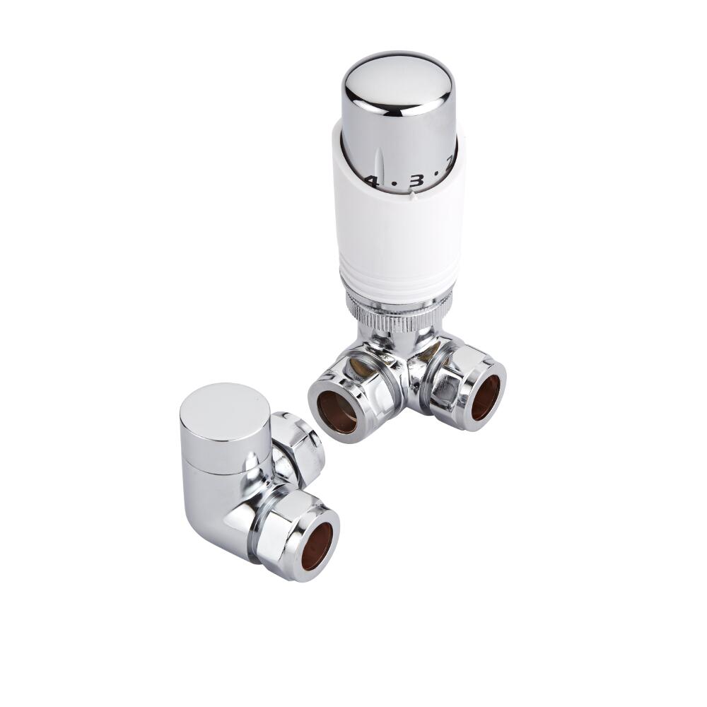 Robinets de Radiateur d'angle Thermostatique Blancs & Chromés 1/2"