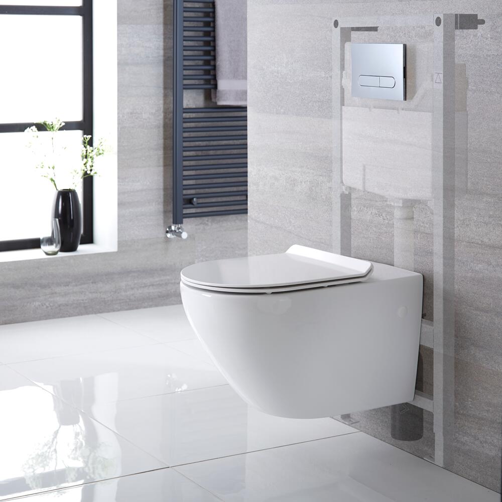 Pack WC Suspendu Otterton- Bâti-support 115x50x18cm & Plaque de Déclenchement - Choix parmi 4 Modèles