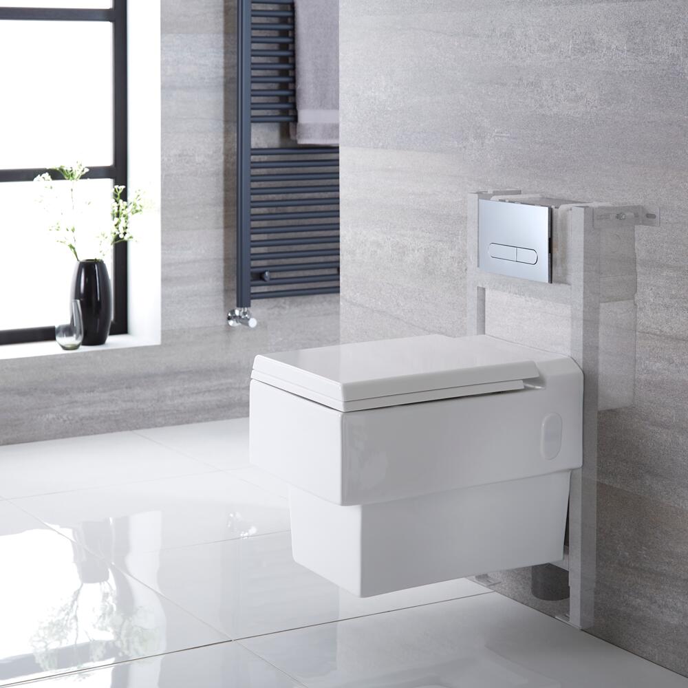 Pack WC Suspendu Haldon - Bâti-support 82x40cm & Plaque de Déclenchement - Choix parmi 4 Modèles
