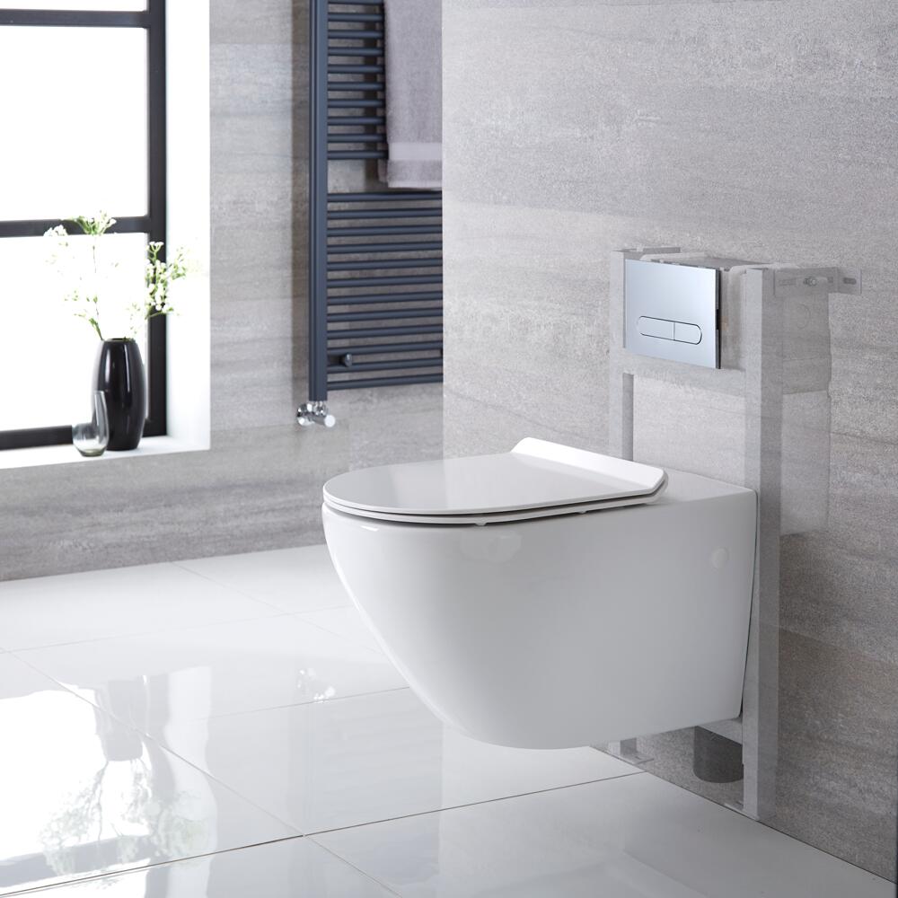 Pack WC Suspendu Otterton - Bâti-support 82x40cm & Plaque de Déclenchement - Choix parmi 4 Modèles