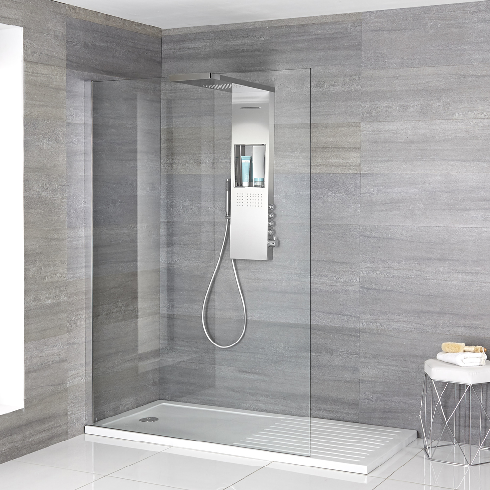 Paroi de douche Portland - Receveur zone de séchage & Colonne de douche thermostatique - Choix de Tailles