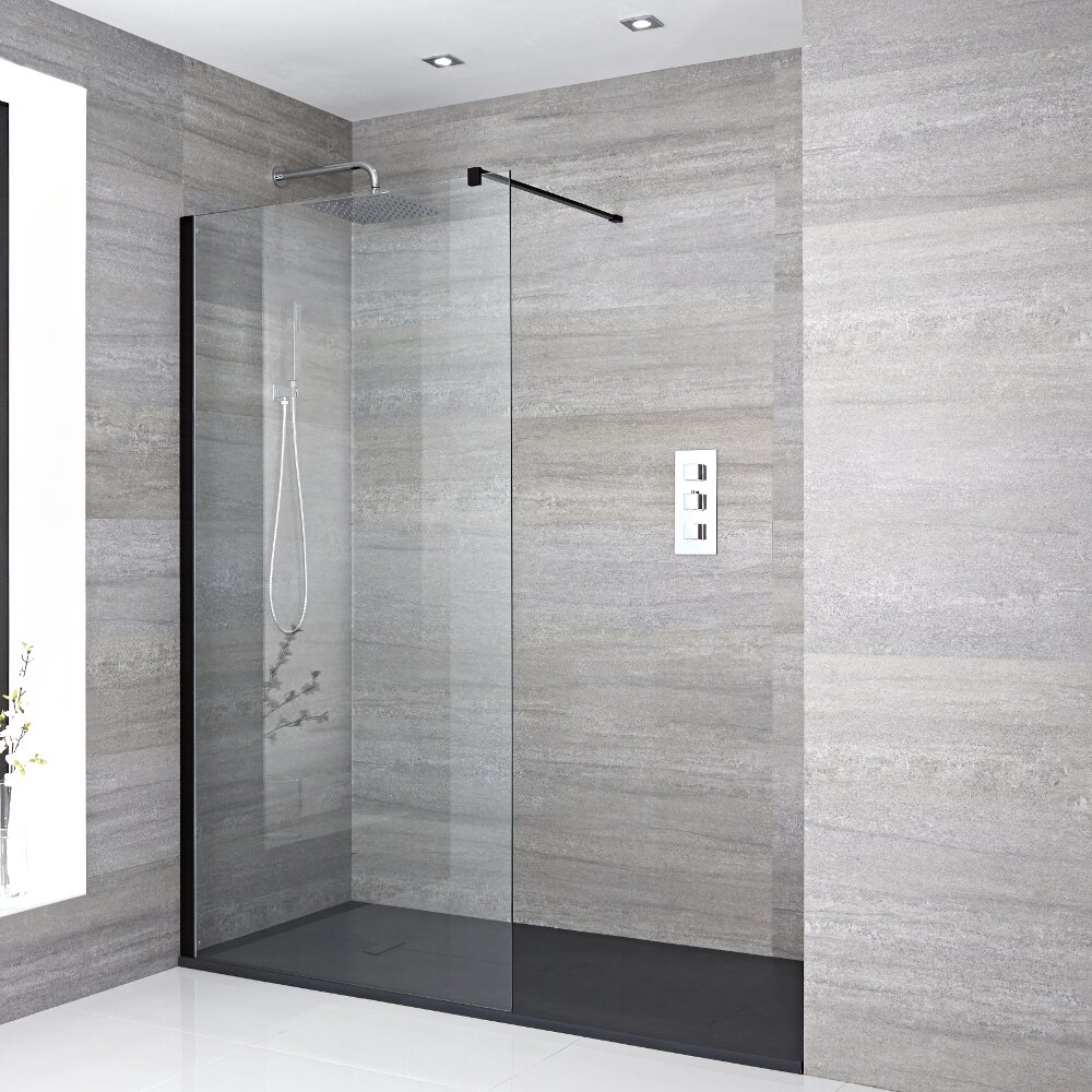 Paroi de douche 100x195cm Profilé noir & Receveur Anthracite 170x80cm Nox