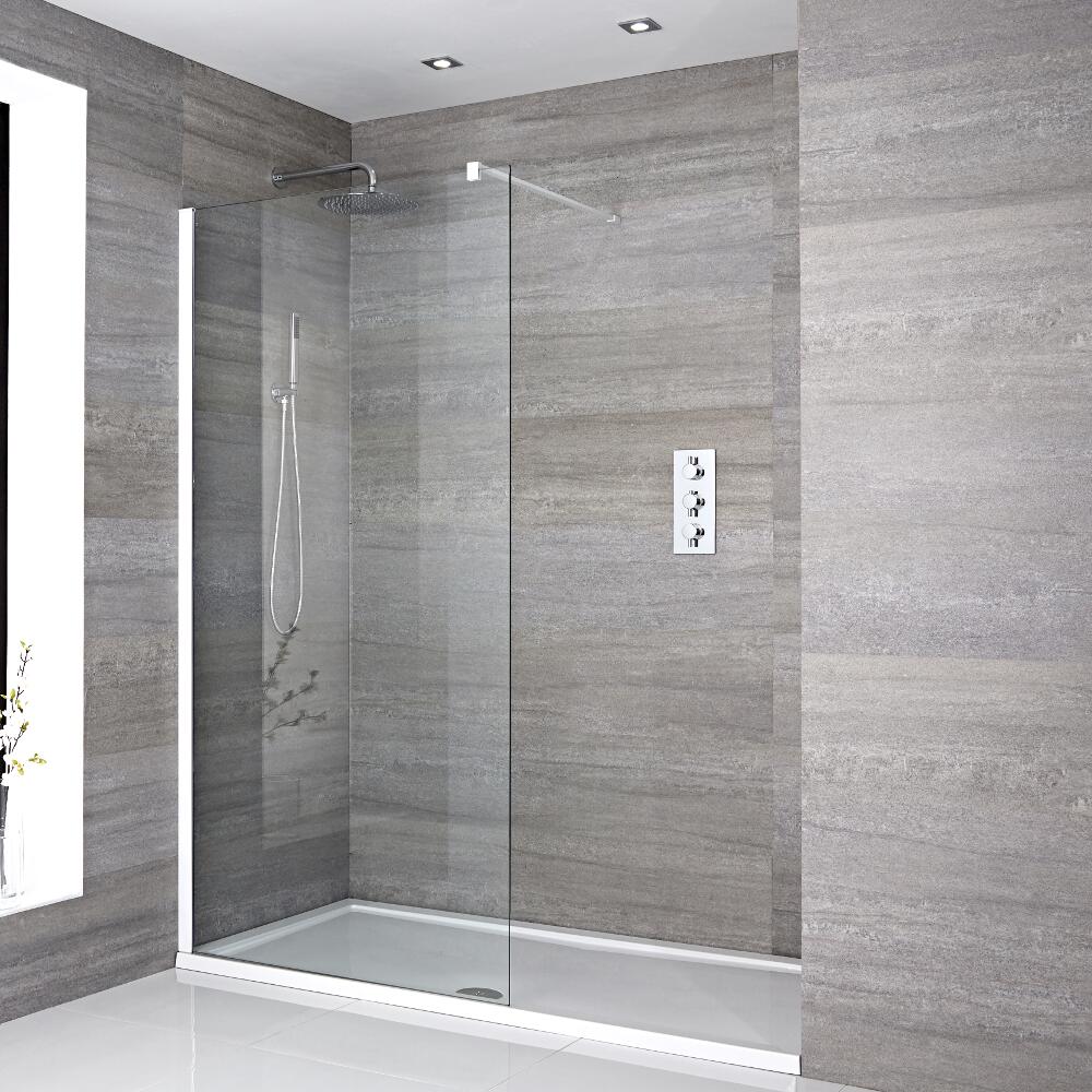 Paroi de douche 100x195cm Profilé blanc & Receveur 160x80cm