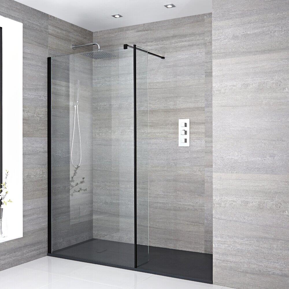 Ensemble de Douche Italienne - Paroi avec Retour et Receveur Texturé Nox – Choix de Tailles