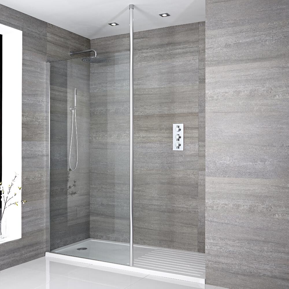 Paroi de Douche 100cm avec bras stabilisateur recoupable & Receveur 170 x 80cm Sera