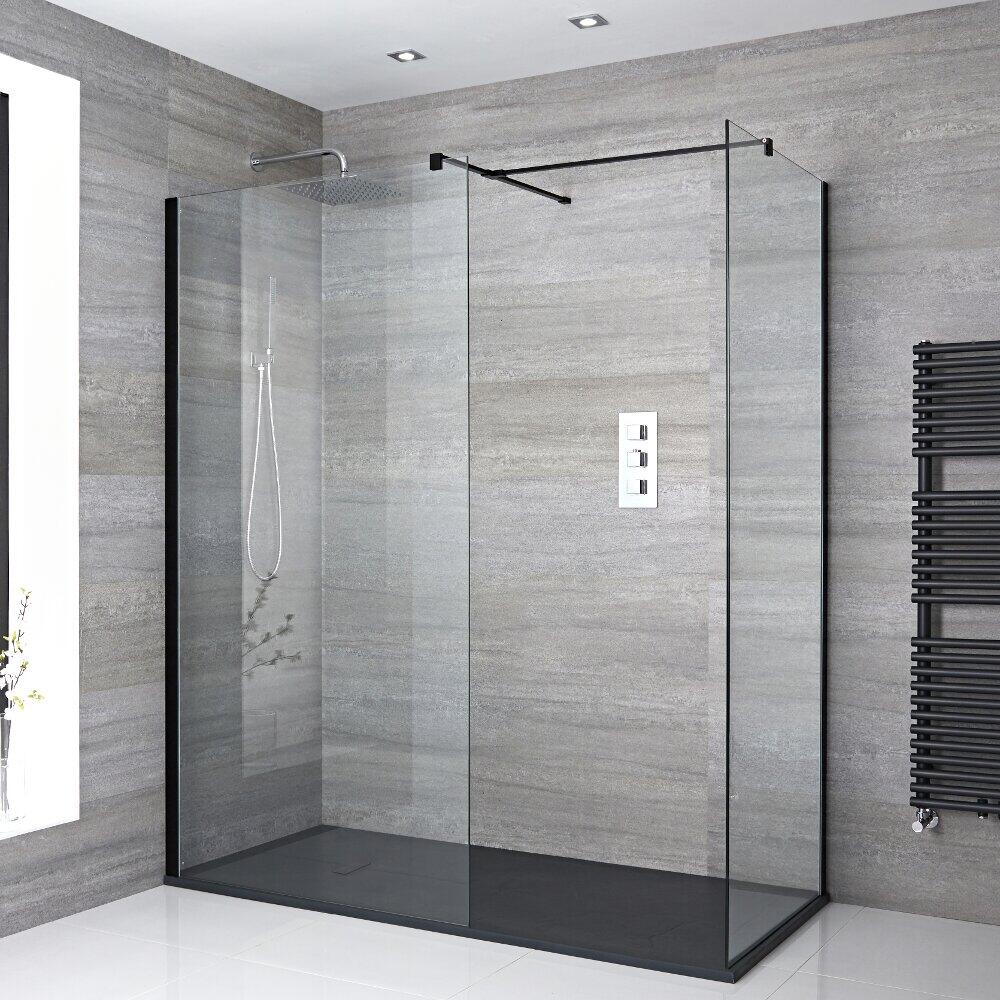Ensemble de Douche Italienne - Lot de 2 Parois et Receveur Texturé Nox – Tailles Multiples