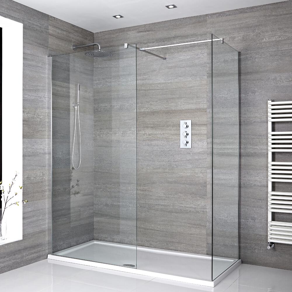 Paroi de Douche 80 & 90cm - Lot de 2 avec bras stabilisateurs - Pièce T & Receveur 140 x 90cm Portland