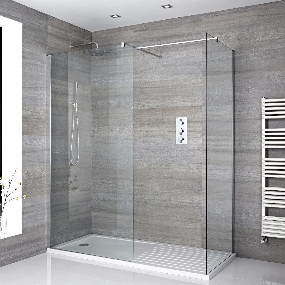 Paroi de Douche 80 & 90cm - Lot de 2 avec bras stabilisateurs - Pièce T & Receveur 160 x 80cm Portland