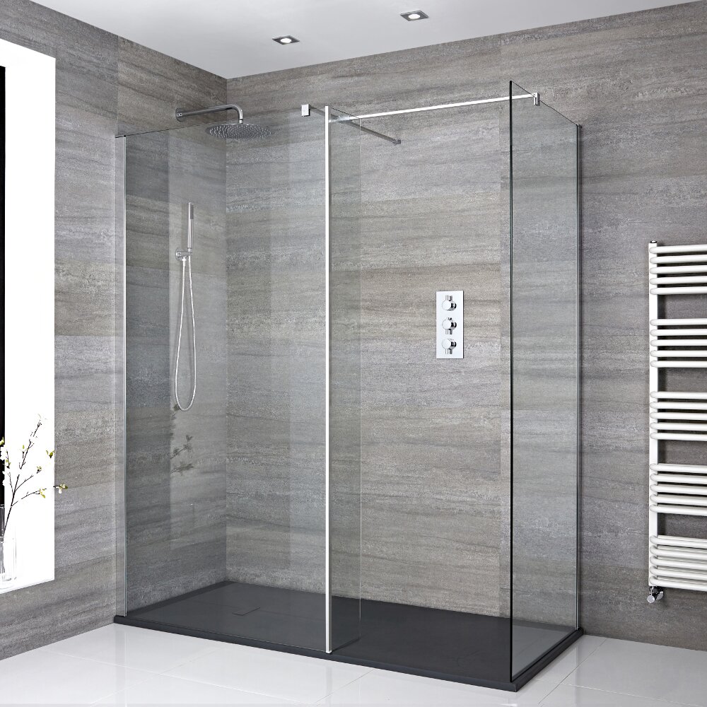 Paroi de Douche Lot de 2 - 80cm & 100cm - Retour - Bras stabilisateurs & Receveur Anthracite 170 x 80cm Portland