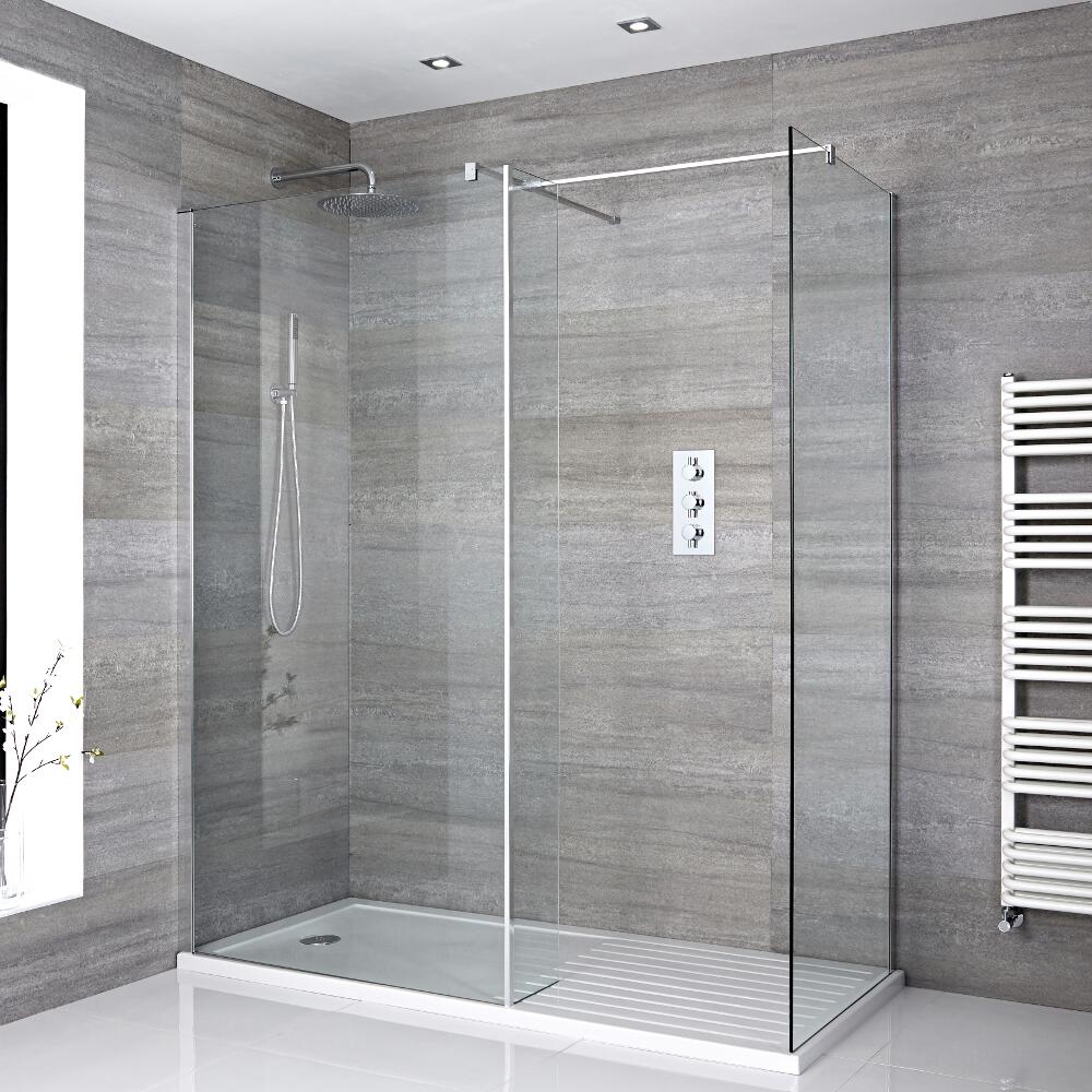 Paroi de Douche Lot de 2 80cm & 90cm - Retour - Bras stabilisateurs & Receveur en ABS 140 x 90cm Portland