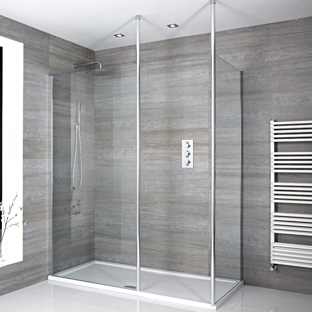 Paroi de Douche 80cm & 90cm - Bras Stabilisateurs Lot de 2 & Receveur 140 x 90cm Sera