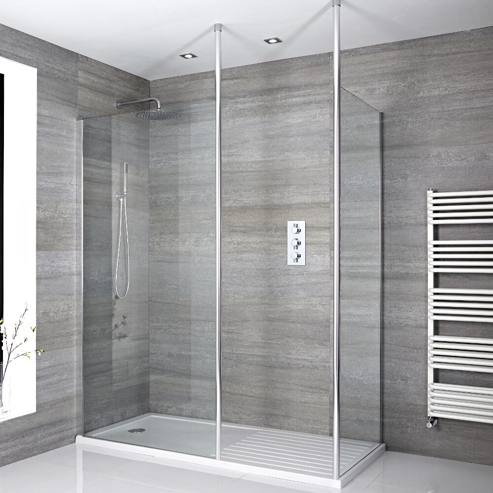 Paroi de Douche 80cm & 90cm - Bras Stabilisateurs Lot de 2 & Receveur 140 x 90cm Sera