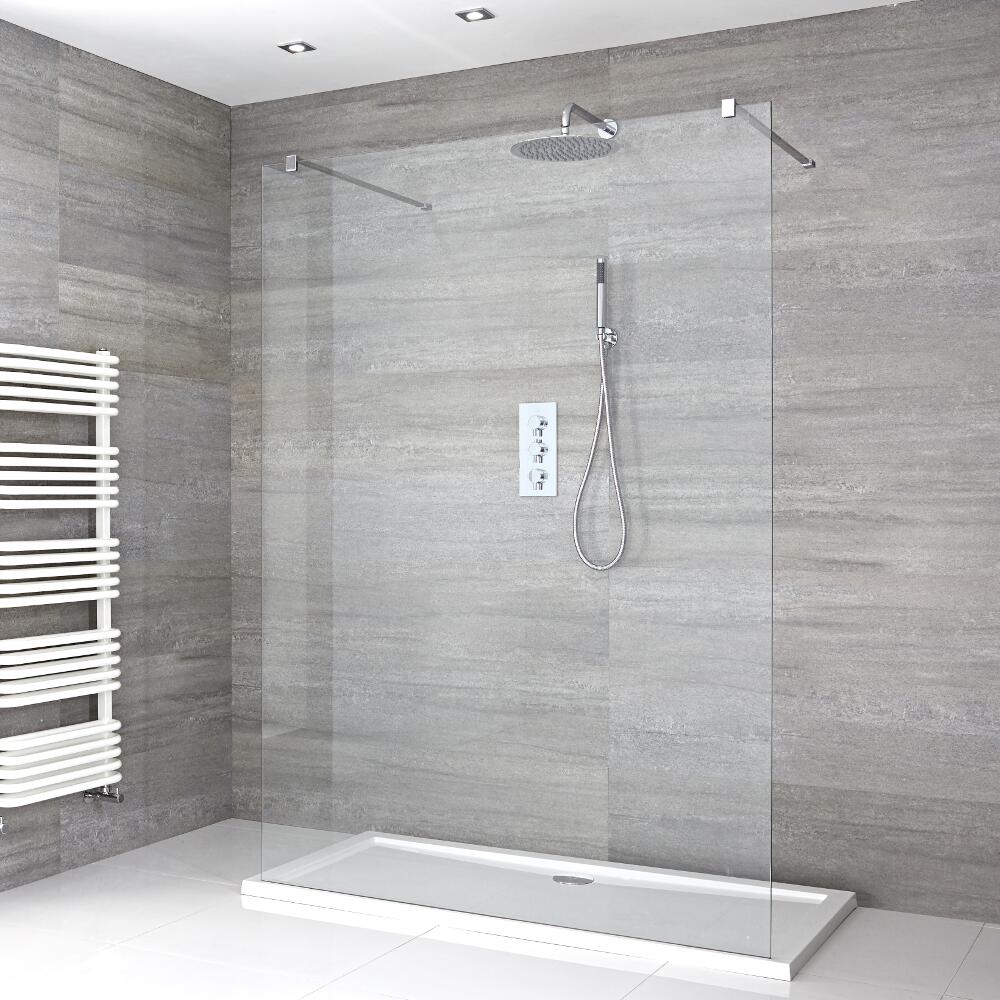 Paroi de Douche 140cm avec 2 Bras Stabilisateurs & Receveur 140 x 80cm Portland