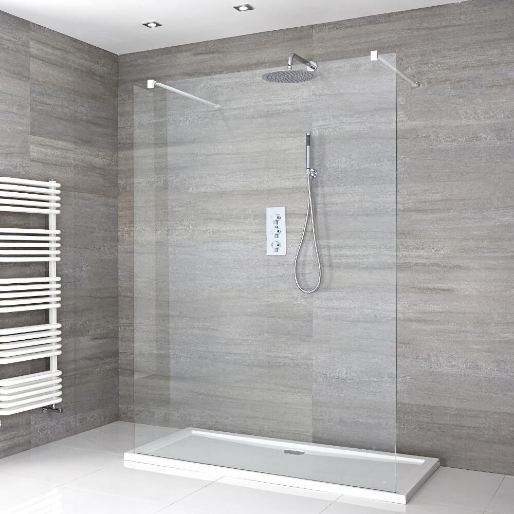 Paroi de Douche 120cm avec 2 Bras Stabilisateurs Blancs & Receveur 120 x 80cm Portland