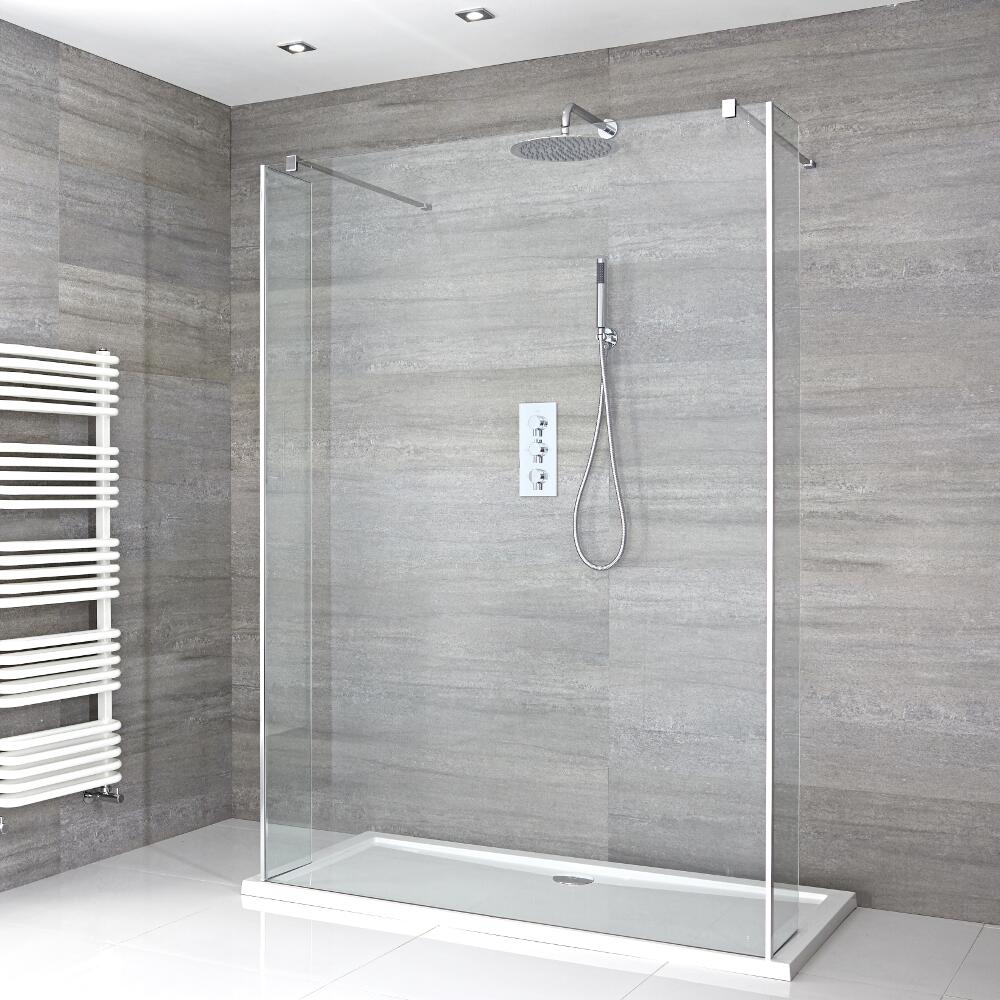 Paroi de Douche 120cm - 2 Retours 25cm - Bras Stabilisateurs & Receveur 120 x 80cm Portland