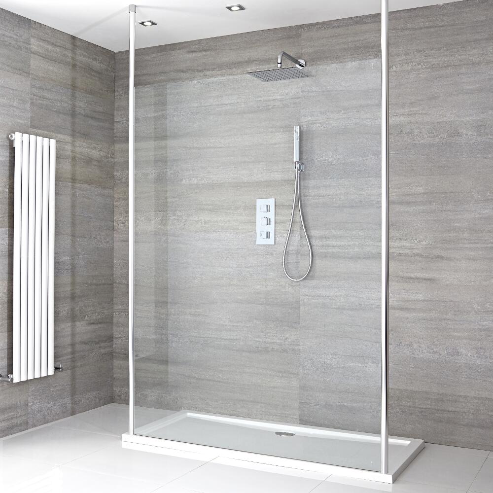 Paroi de Douche 140cm à Bras Stabilisateurs Verticaux & Receveur 140 x 90cm Sera