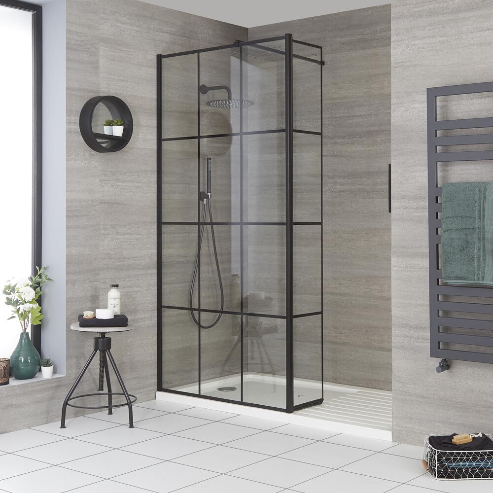Douche italienne avec verrière, paroi de retour pivotante et receveur – Tailles multiples - Barq