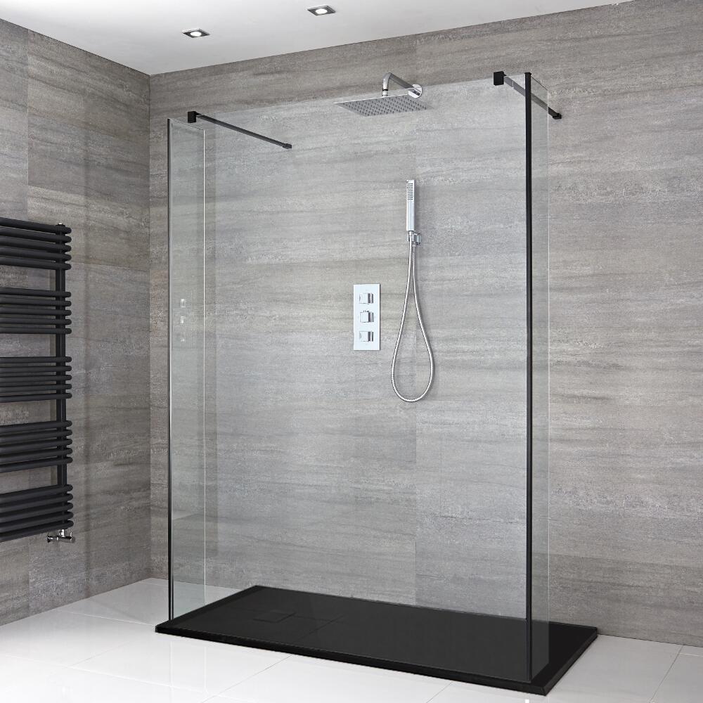 Douche italienne en îlot avec receveur de douche et parois de retour – Multiples tailles disponibles – Nox