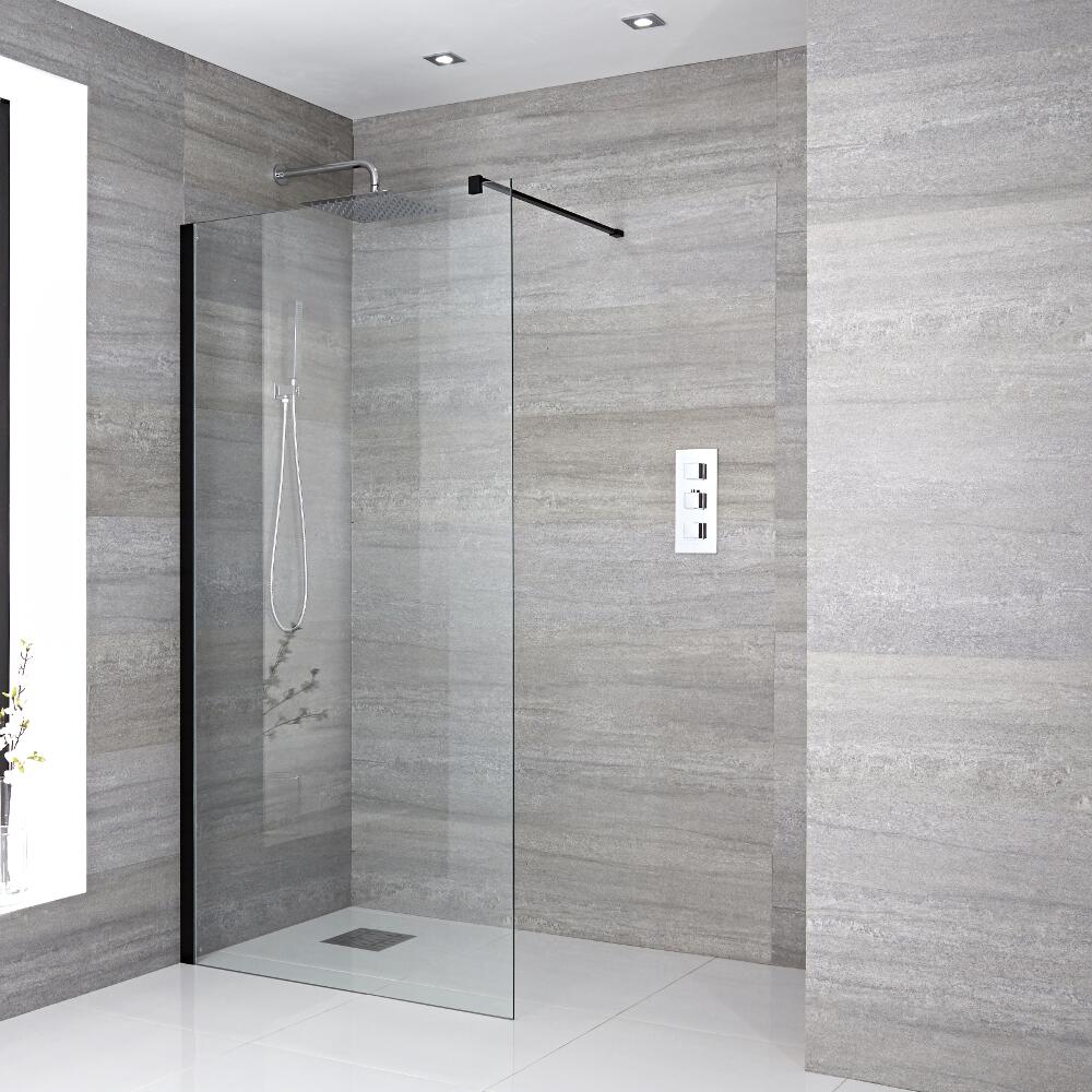Paroi de douche Profilé noir 140x195cm & Choix de Caniveau de Douche Nox