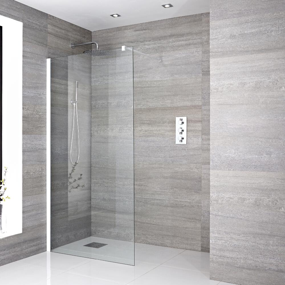Paroi de douche Profilé blanc 90x195cm & Choix de Caniveau de Douche