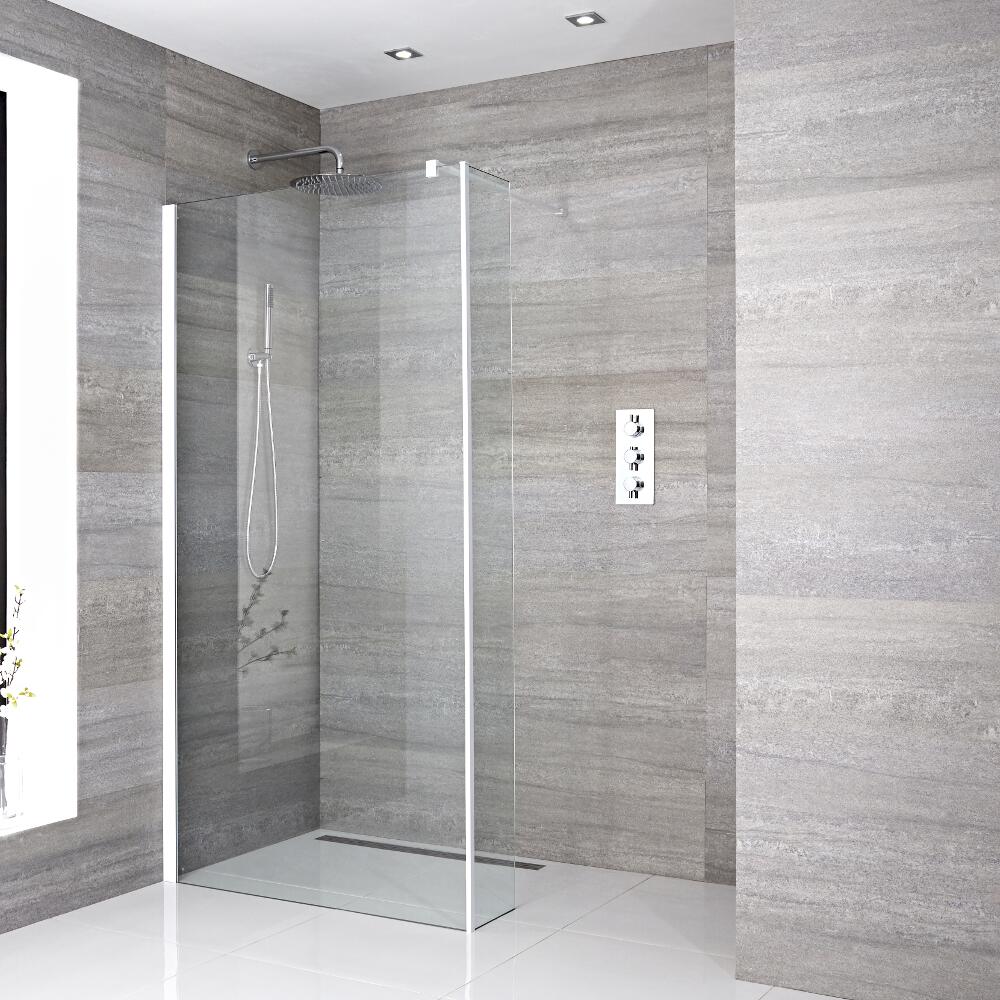 Paroi de douche 120x195cm Profilé blanc Retour & Choix de Caniveau de Douche