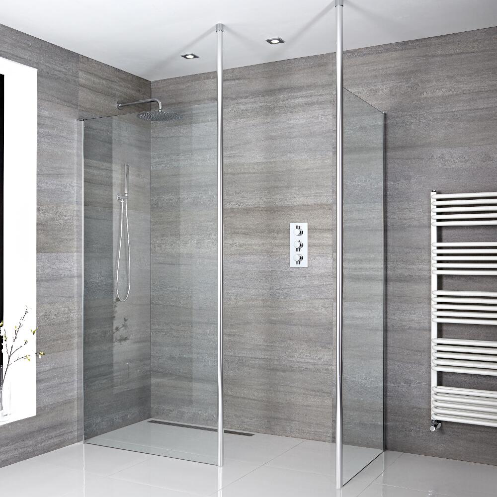 Paroi de Douche 90cm & 120cm - Bras Stabilisateurs Lot de 2 & Choix de Caniveau de Douche Portland