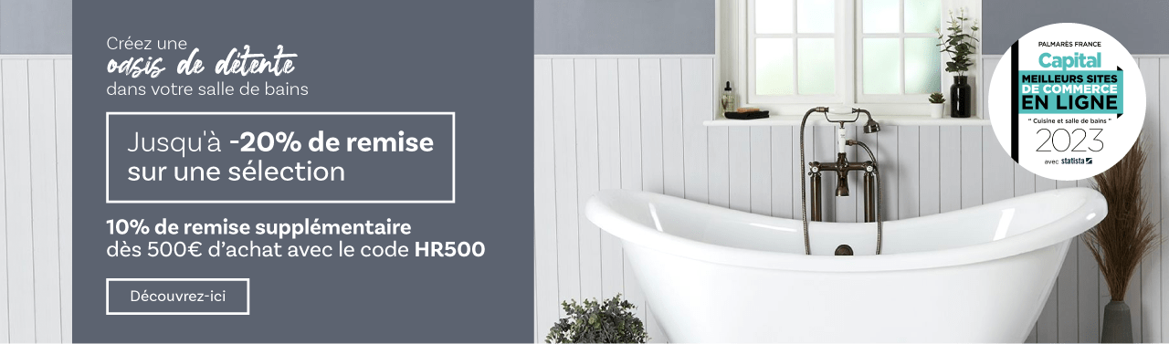  Créez une oasis de détente dans votre salle de bains | Jusqu'à -20% de remise sur une sélection | 10% de remise supplémentaire dès 500€ d’achat avec le code HR500 | Découvrez-ici 
